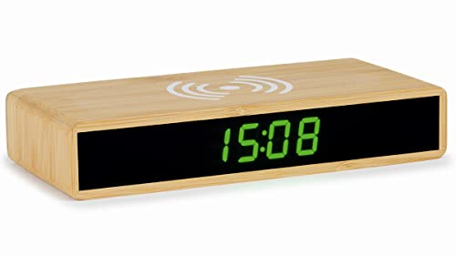 Atlanta Quarz-Wecker LED Anzeige mit Wireless Charging Induktiv Ladefunktion Bambus Gehäuse - 2603