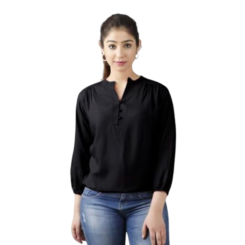 Image of Himanshi Enterprises Women's 3 /4 Sleeves Mandarin Nack Rayon Casual Solid Short Kurti