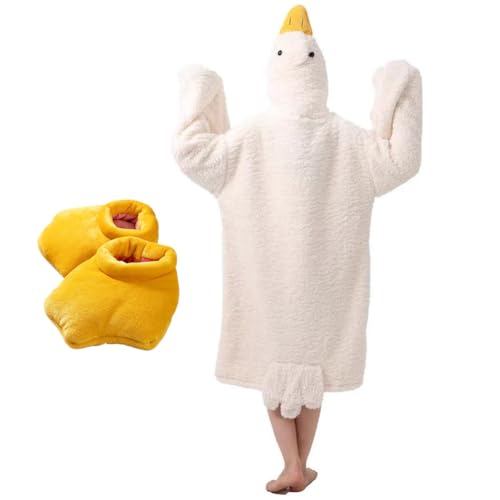 Goose Blanket Hoodie Onesie Adult & Kid Oversized Warm Duck Wearable Hoodie Blanket with Sleeves Cozy Sleeping Bag (white L)