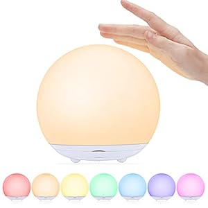 Luce Notturna Bambini,Lampada da Comodino Ricaricabile USB,Luce Notturna LED con Luce Calda Dimmerabile Progressive&Luce a 7 Colori,Touch&Interruttore,Timer per Cameretta,Campeggio, Regalo