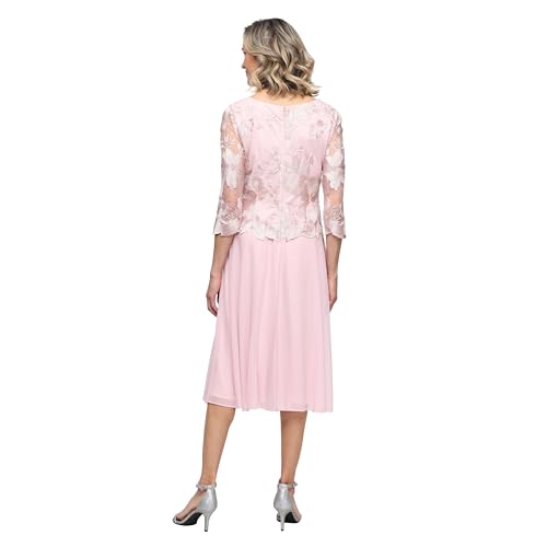 Image of Alex Evenings Women's Tea Length Embroidered Bodice Mother of The Bride Gown, Wedding Guest Dress (Petite and Regular Sizes)