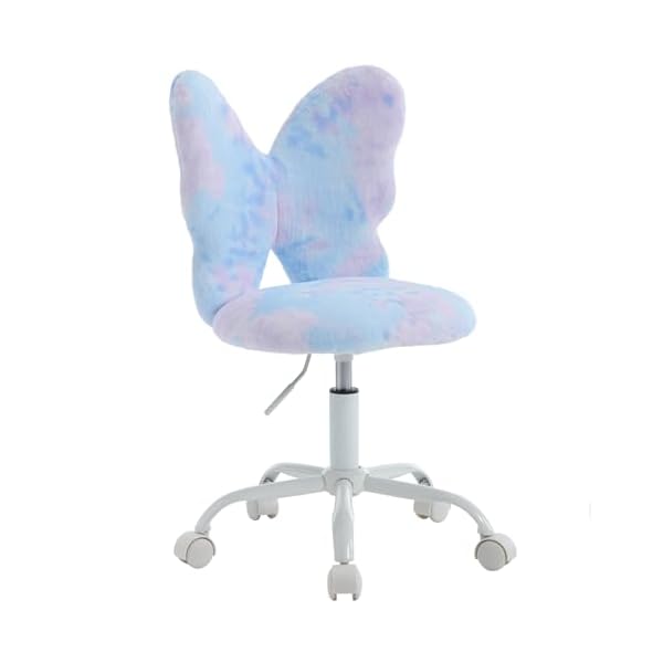 Chairus kids desk chair butterfly faux fur study chair for teenage girls adjustable kids vanity chair for bedroom reading living room small cute student task chair with white foot baby blue  urban country home decor