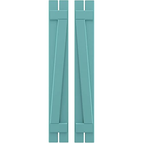 Ekena Millwork ARW102SB207X50PTH Americraft Two 2 Exterior Real Wood Spaced Board-n-Batten Shutters w/Z-Bar (Per Pair), 7 1/2"W x 50"H, Pure Turquoise