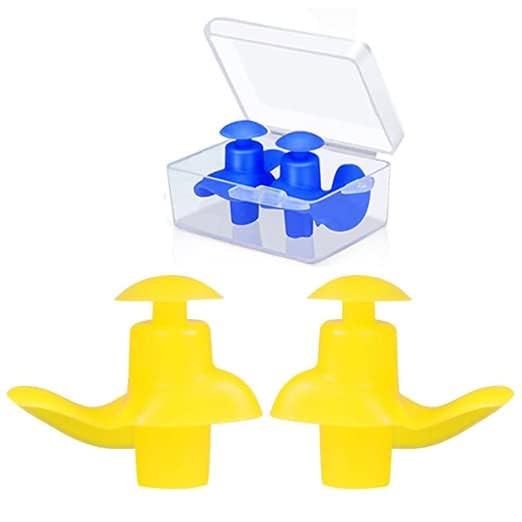 Image of Silicone Earplugs for Swimming Bathing and Sleeping, Professional Noise Reduction Reusable Silicone Swim Earplugs for Adult Swimmers Children Diving (2 Pair) (Blue Yellow)