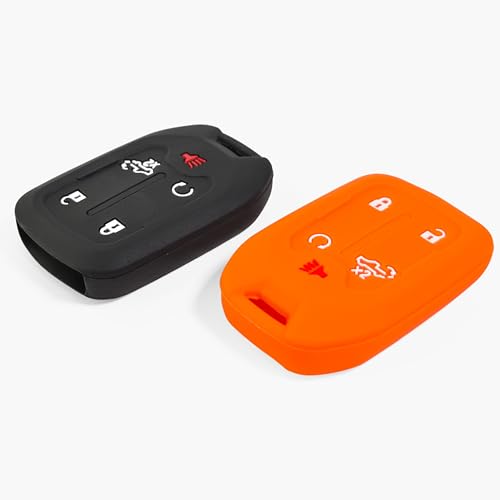 2-Pack Click&Fit Silicone Key Fob Covers Compatible with Chevy Silverado 2019-2024, GMC Sierra 1500 2500HD 3500HD 2021-2024, Car Remote Key Shell Rubber case 5B, Slate Black, Blaze Orange - Image 4