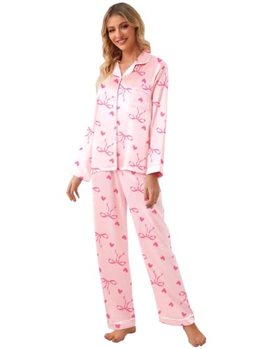 Image of Schbbbta Girls & Women Satin Pajamas Set, 2Piece Silk Nightwear Button-Down Sleepwear for Teen Kids, 3 Years - Women XXL