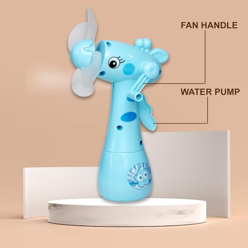 Image of Mini Pocket Fan Toy with Mist Water Spray Fan for Kids Portable Cartoon Hand-Driven Fan for Kids Cool Summer Toy for Indoor and Outdoor Multicolor (Set of 2)