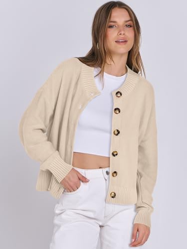 ANRABESS Women Knit Cardigans Sweater Open Front Button Down Long Sleeve Cropped Lady Jacket Outwear 2025 Fall Outfits3