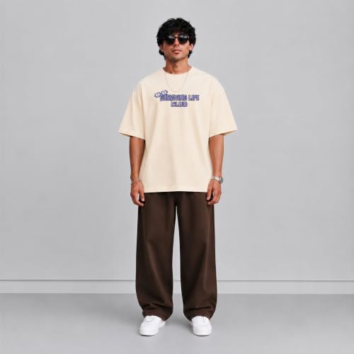 Image of PeaceOut Graphic Printed Oversized Tshirt for Men | 240 GSM 100% Cotton | Drop Shoulder Baggy Loose Fit Streetwear | Half Sleeve Round Neck