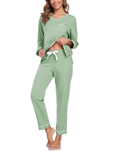 COLORFULLEAF 100% Cotton Pajamas for Women Set Lightweight Summer Long