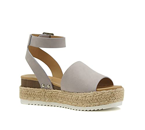 Image of Soda Topic Open Toe Buckle Ankle Strap Espadrilles Flatform Wedge Casual Sandal
