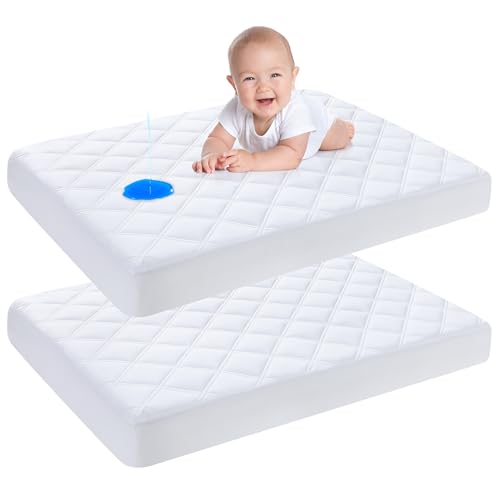 Image of Yoofoss Waterproof Pack and Play Mattress Protector 2 Pack, Quilted Pack and Play Mattress Pad Cover Ultra Soft and Breathable, Playpen/Playard Mattress Sheet for Standard Pack n Play Size 39''x27''