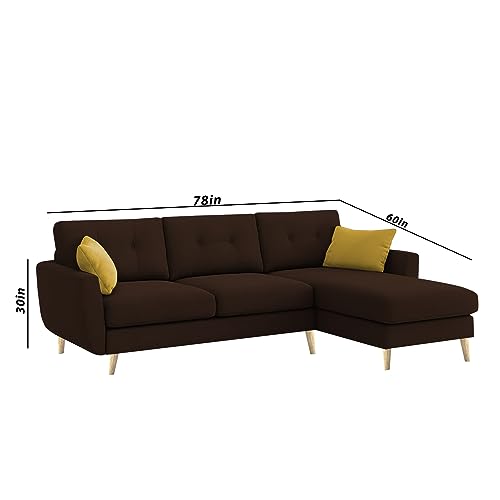 Image of BRAXTON Lindel RHS 4 Seater L Shape Sofa Set for Living Room (Brown) Premium Velvet Fabric Sofa