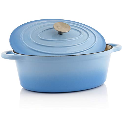 Gusseisen Bräter BBQ-Toro Cocotte 4,3 Liter in Blau, Oval