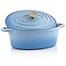 BBQ-Toro Gusseisen Cocotte | 4,3 Liter | blau, oval | Emaillierter Gusseisen Bräter mit Deckel | Gusstopf, induktionsgeeignet | Topf mit Aroma-Tropfnasen am Deckel | Gussbräter, Bratentopf
