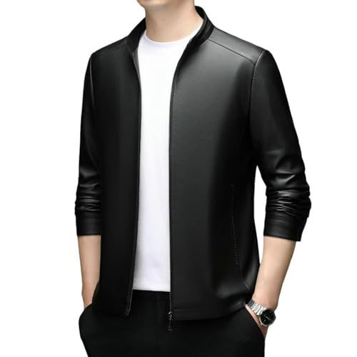 Veste en cuir synthétique homme à col montant doublé contre le vent