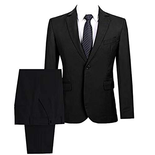 HBDesign Men Flat Collar Solid Color 1 Button 2 Piece Dress Suits (Jacket+Pants)