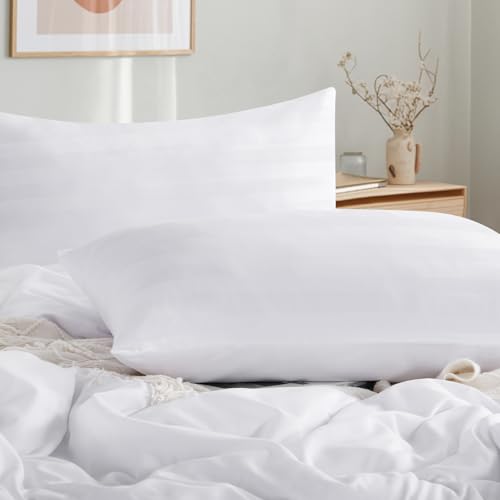 Tifschlaf White Satin Striped Bedding Double Bed, Duvet Cover Set including 2 Pillowcases, Soft Quilt Cover Duvet Set Zipped - Image 4
