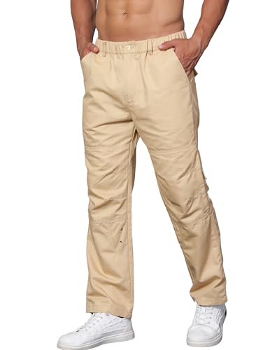 YYA Men's Straight-Fit Stretch Cargo Pant Elastic Waist Sports Pants with Pockets, S-XXL