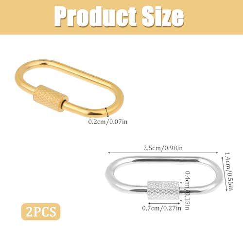 Salbsever 564169_2_EV9PBKYF 2 Pcs Gold Carabiner Clip Brass Key Ring Gold Screw Lock Clip Key Ring Chain Small Locking Carabiner Oval Lock Key Clasps Simple Brass Keychain Holder Clasp Metal Keychain Clip Hook thumb #1
