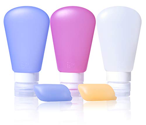 3 Pack Portable Travel Bottles - Refillable Travel Containers with 2 Pcs Toothbrush Covers, Leakproof Travel Silicone Bottles - Travel Size Silicon Containers for Shampoo Lotion Soap