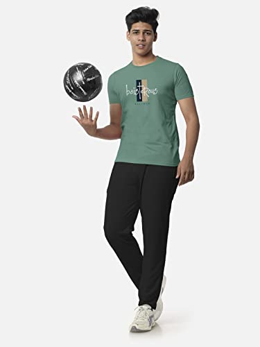 Image of BULLMER Black Trendy Typographic Printed Round Neck Half Sleeve Tshirt for Men