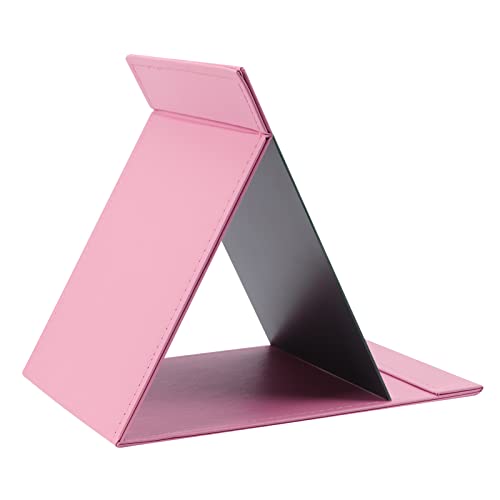 Zbeivan 10X7 Inches Portable Folding Makeup Mirror, Frameless Pu Leather Desk Mirror With Stand For Camping Travel Tabletop Personal, Pink #TOP4