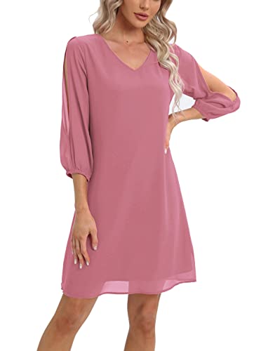 Cobciecs Trauzeugin Kleid mit ärmel Abendkleid Kurz Curvy Chiffonkleid...