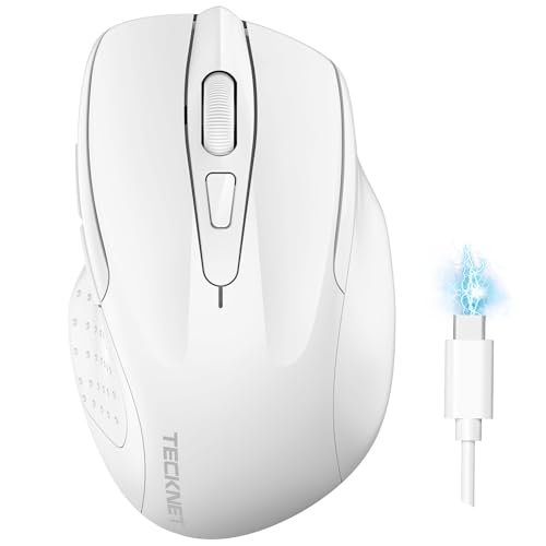 Image of TECKNET Wireless Mouse, BT 5.0 /2.4G, Rechargeable 6-DPI Silent, White | Bluetooth 5.0 /3.0 & USB A, 2-Device Easy Switch, Wide OS Compatible, 6 Buttons, 6-DPI up to 4800, Ergonomic for S to M Hands