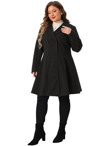 Agnes Orinda Plus Size Winter Coats for Women Notch Lapel Double Breasted A Line Peacoat Trench Coat with Pockets3
