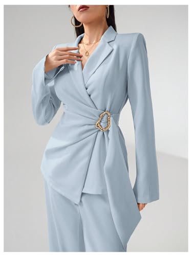 SOLY HUX Women's Long Sleeve Wrap Blazer Lapel Collar Metal Decor Work Office Business Casual Jacket3