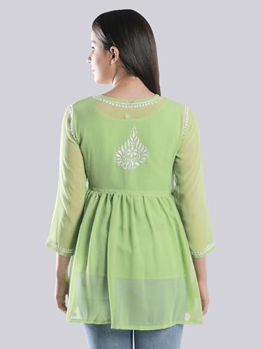 Image of Seva Chikan Hand Embroidered Lucknowi Chikankari Angarkha Georgette Top with Slip for Women SCL4041