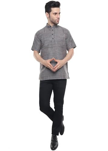 Image of Khadie Cotton Blend Solid Casual Regular Fit Mandarin /Chinese Collor Short Kurta for Men