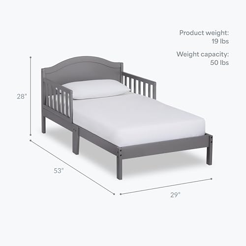 Image of Dream On Me Sydney Toddler Bed in Steel Grey, Greenguard Gold Certified | Solid Arched Panel, Low to Floor Bed, 2 Safety Guard Rails, Sturdy Wooden Frame, 50 Lb Limit, BSA Verified