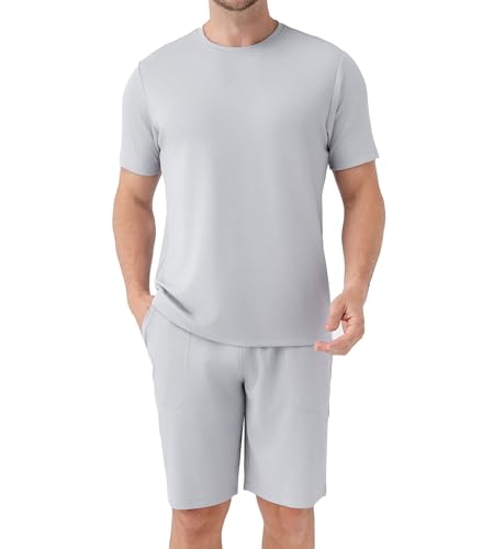 Image of DAVID ARCHY Men's Summer Pajamas Set Lightweight Breathable Short Sleeve Loungewear, Cooling Waffle Knit Sleepwear