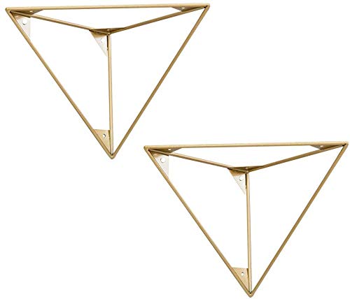 FCXBQ Shelf Brackets 2 X Triangle Gold Shelve Brackets 150mm Shelving Brackets Rustic Floating Heavy Duty Wall Mount Shelf Support With Screws