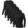 Kinglaman 5 Pack Womens Basic Long Sleeve Shirts Crew Neck Slim-Fit Fitted T Shirts Tops Undershirts Underscrub Baselayer 5 Black Medium