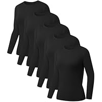 Kinglaman 5 Pack Womens Basic Long Sleeve Shirts Crew Neck Slim-Fit Fitted T Shirts Tops Undershirts Underscrub Baselayer 5 Black Medium