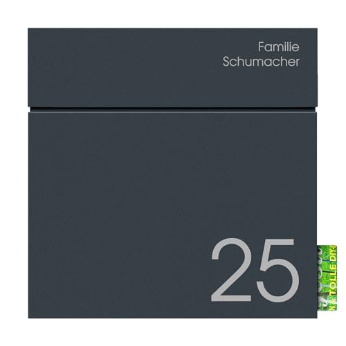 Briefkasten anthrazit mit Zeitungsfach inkl. Name und großer Hausnummer,...