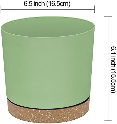 ZMTECH Flower Pot, 6 Indoor Plant Pots with Holes and Saucer, 16.5CM Plastic Planters Nursery Seeding Pot with Tray for Indoor Outdoor Bonsai Plants, Aloe Cactus Tomatoes Potatoes - Green