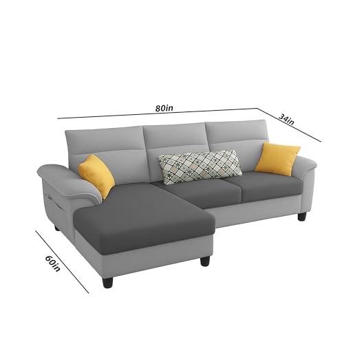 Image of Casaliving Seams LHS 4 Seater L Shape Sofa for Living Room (Grey Dark Grey Fabric) Premium Fabric Sofa
