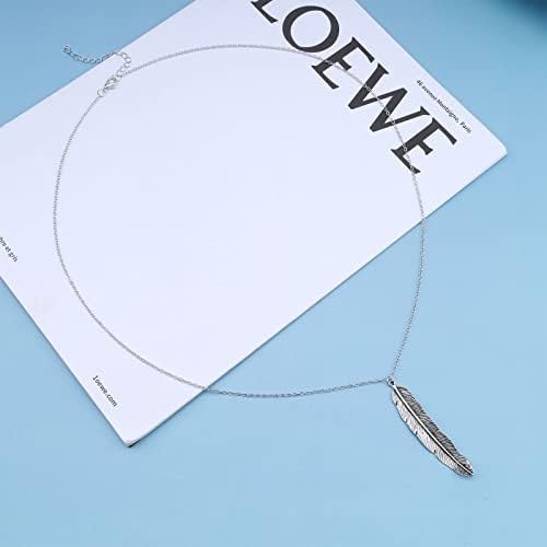 Inateannal Boho Silver Feather Necklace Dainty Long Leaf Pendant Necklace Chain Gypsy Y Necklace Jewelry for Women Girls