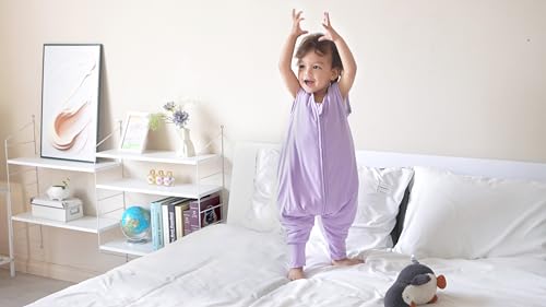 Image of Baby /Toddler Sleep Sack with Legs, Rayon from Bamboo 95% + 5% Spandex, 1.0 TOG, 2‑Way Zipper Sleeping Bag, Walker‑Friendly 18-36M Purple
