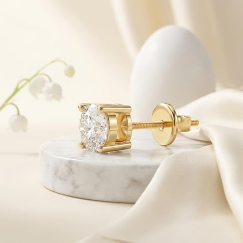 Image of Single Stud For Men & Boys | Gold Plated Pure 925 Sterling Silver Earring | 6mm X 6mm Round Shaped Gemstone Single Screwback Stud | Gift for Men & Boys | Model ERSMY00935