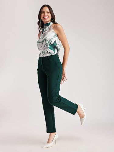 Image of FableStreet Women's Formal Trousers | Mid-Rise Straight-Leg Design | Flat Front & Permanent Crease | Polyester Lycra Fabric | Office Wear & Business Meeting
