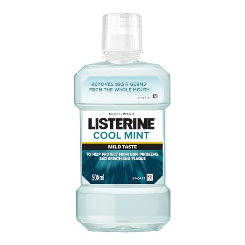 Listerine Cool Mint Mild Taste Mouthwash Liquid, Removes 99.9% Germs, 500ml (Pack of 1)