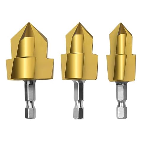 Upgraded Tri-Blade 3Pack PPR Lift Step Bit Reamer for Plumbing Pipe Repair Drill Connection Tool for 1/2“ 3/4” 1-inch Pipe 1/4 Hex Rod Quick Change Cover