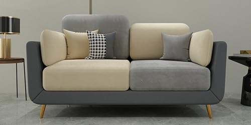 Image of Black Wood Modern Montez Luxurious Velvet 2 Seater Sofa for Bedroom, Living Room, Dining Room, Drawing Room, Home Office in Bug Resistant Wood (Grey & Beige, 2 Seater)