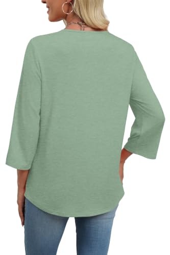 Image of WIHOLL 3 /4 Length Sleeve Womens Tops Boho V Neck Lace Shirt Trendy Blouses Dressy Casual Vacation Clothes S-3XL