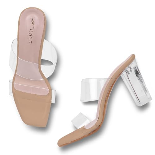 Image of TRASE Transparent Double Strap Block Heels for Women Stylish | Fashionable Heel Sandals for Girls | Elegant & Formal Footwear